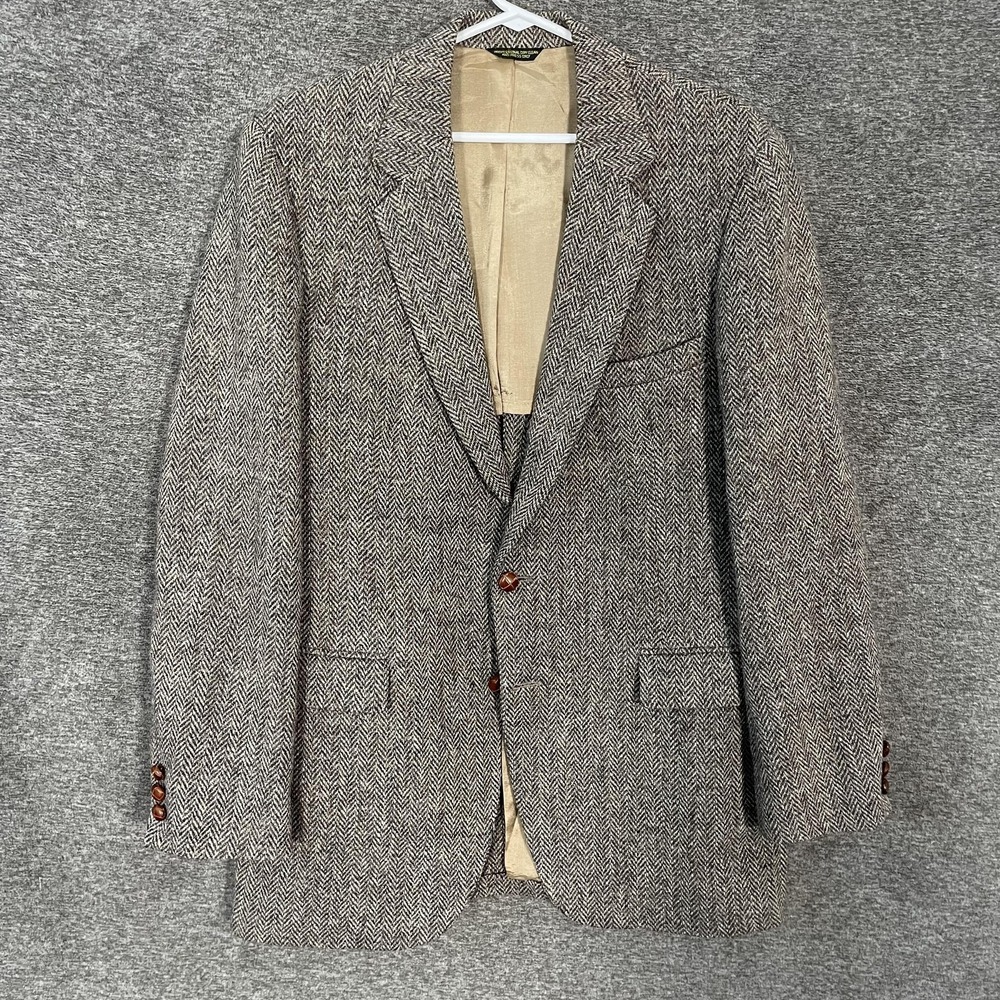 Harris Tweed Blazer Mens 42 Gray Herringbone Wool Sport Coat Jacket USA